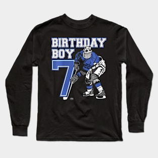 Kids 7 Year Old Ice Hockey Themed Birthday Party 7Th Boy Long Sleeve T-Shirt